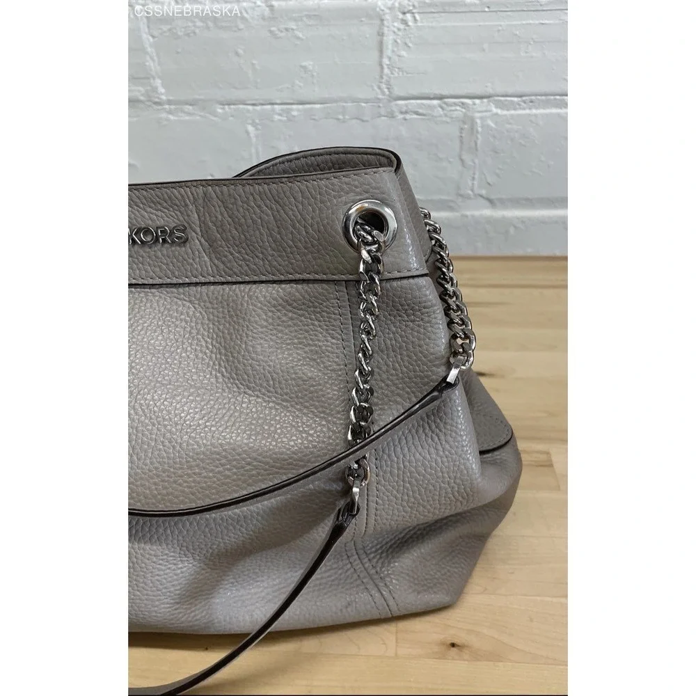 Michael Kors Gray Pebble Leather Jet Set Chain Strap Double Shoulder‎ Bag -M - Picture 2 of 10